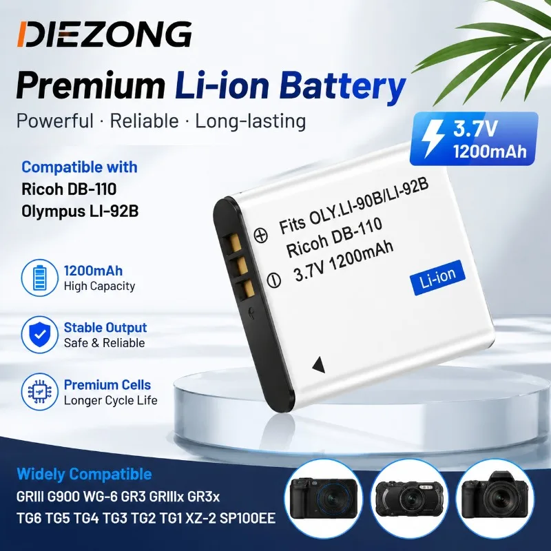 3.7V 1200mAh DB-110 Battery For Ricoh GRⅢ G900 WG-6 GR3 GRⅢ X GR3X Olympus TG6 TG5 TG4 TG3 TG2 TG1 XZ-2 SP100EE Camera IN STOCK