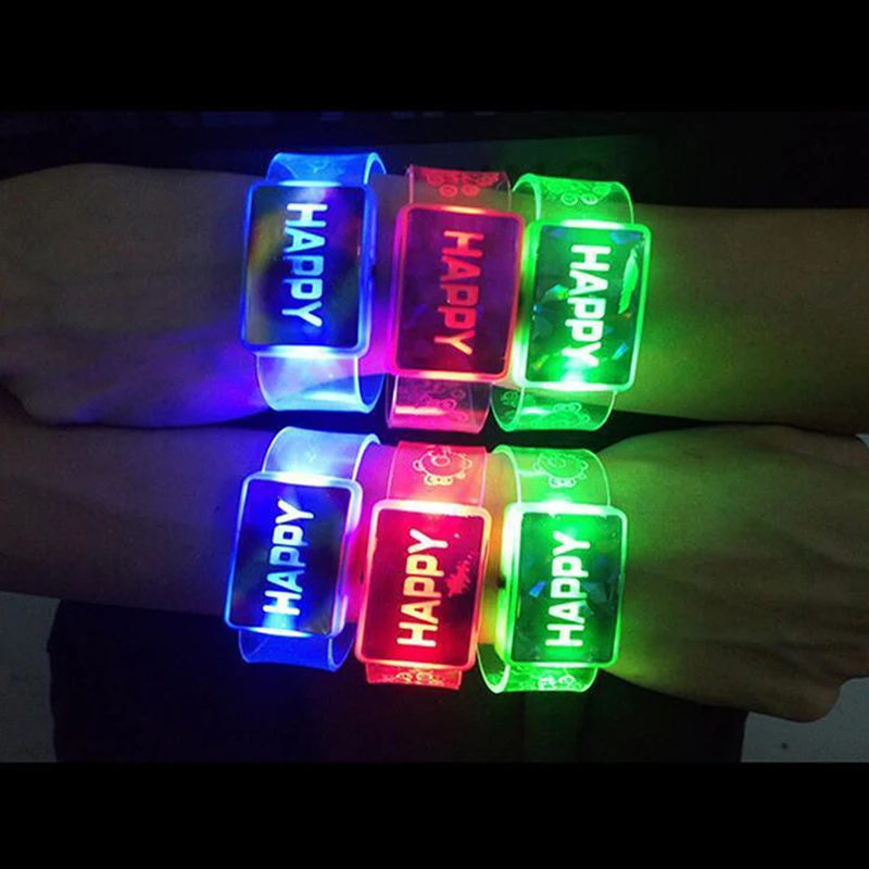 Light Up Wristband Happy Bracelet Led Night Light Party Decoration Supplies For Wedding Party New Year Christmas Xmas Decor Gift