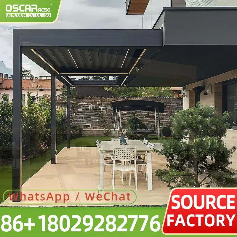 Motorized Aluminum Slat Canopy Smart Bioclimatic Roof 3x6 Outdoor Waterproof Terrace Pergola Suitable for Courtyard Patio Garden