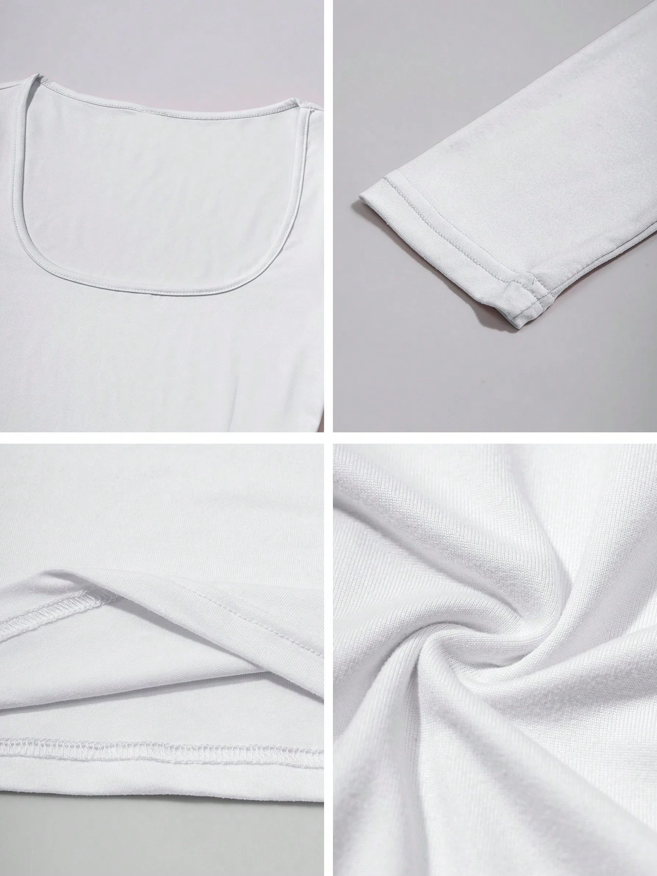 Minimalistisches Crop-Top mit quadratischem Ausschnitt und langen Ärmeln für Damen, weich, dehnbar, schmal geschnitten, gerafft, einfarbig, schlicht, elegant, zum Schichten, figurbetont, für den Alltag und die Straße – Detail 10