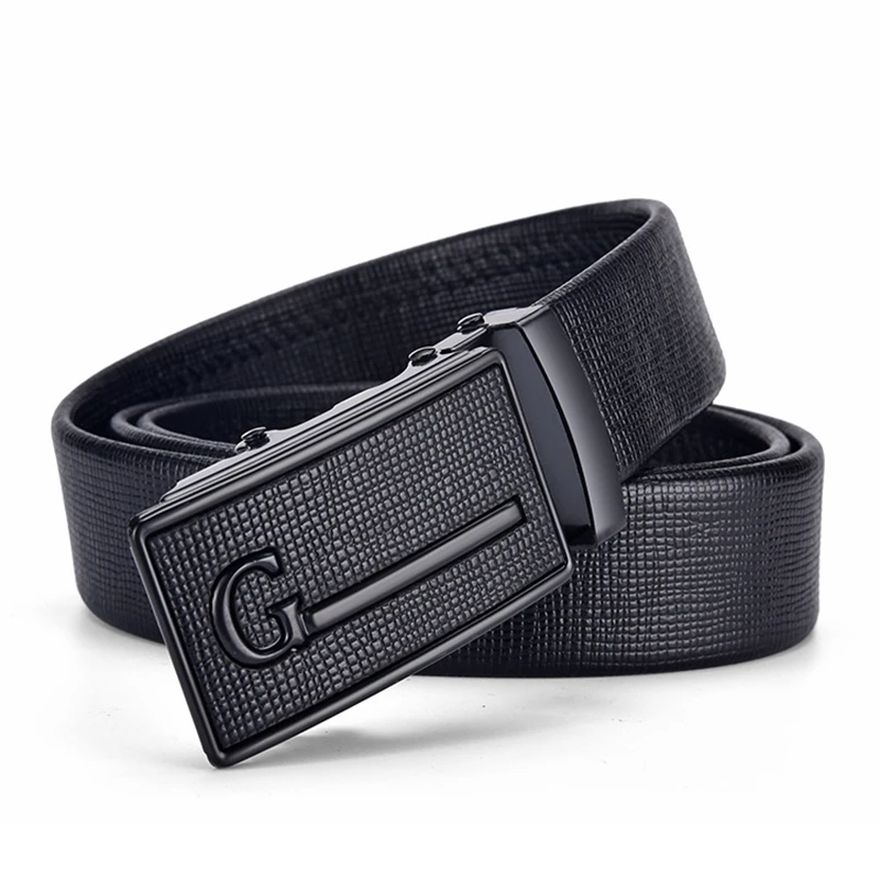 

Genuine Leather Belt Automatic Buckle Black Men's Belts High Quality Business Work Casual Strap Jeans Belts