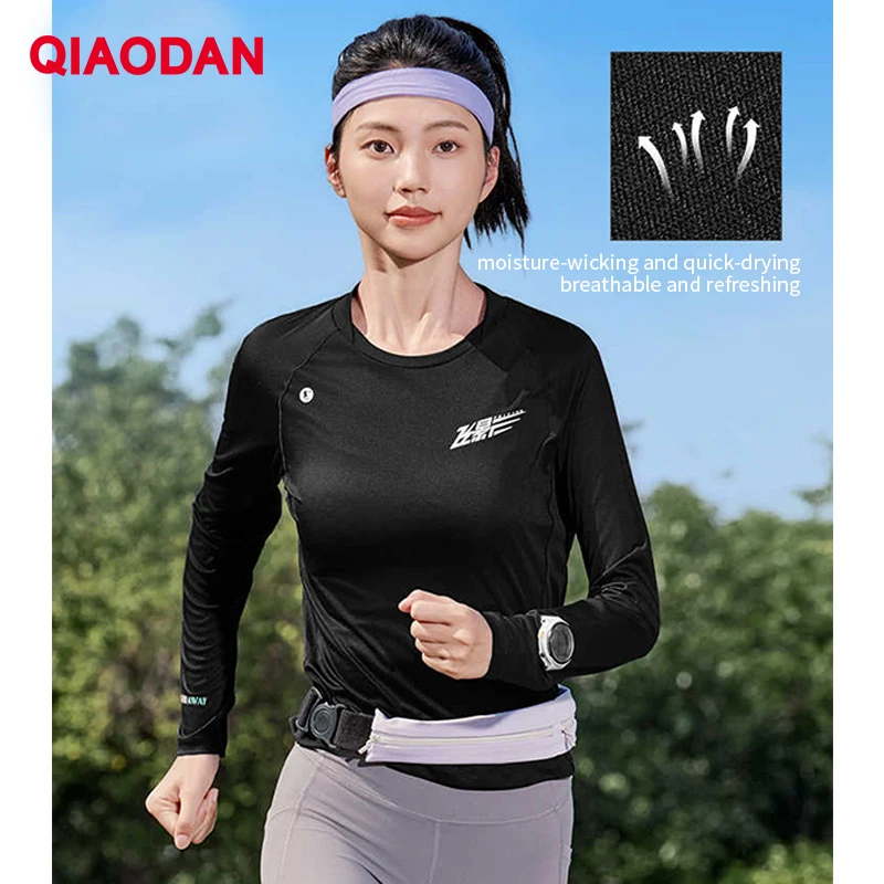 

QIAODAN Feiying женская футболка для бега, дышащие топы с длинными рукавами, 2025 г., быстросохнущая спортивная одежда для тренировок в тренажерном зале QXBTL2253066R