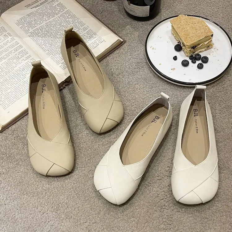 Spring Flats Low Heel Square Toe Shallow Brand Shoes Slippage In Loafer Fashion Comfortable Casual Everything Matching Flats