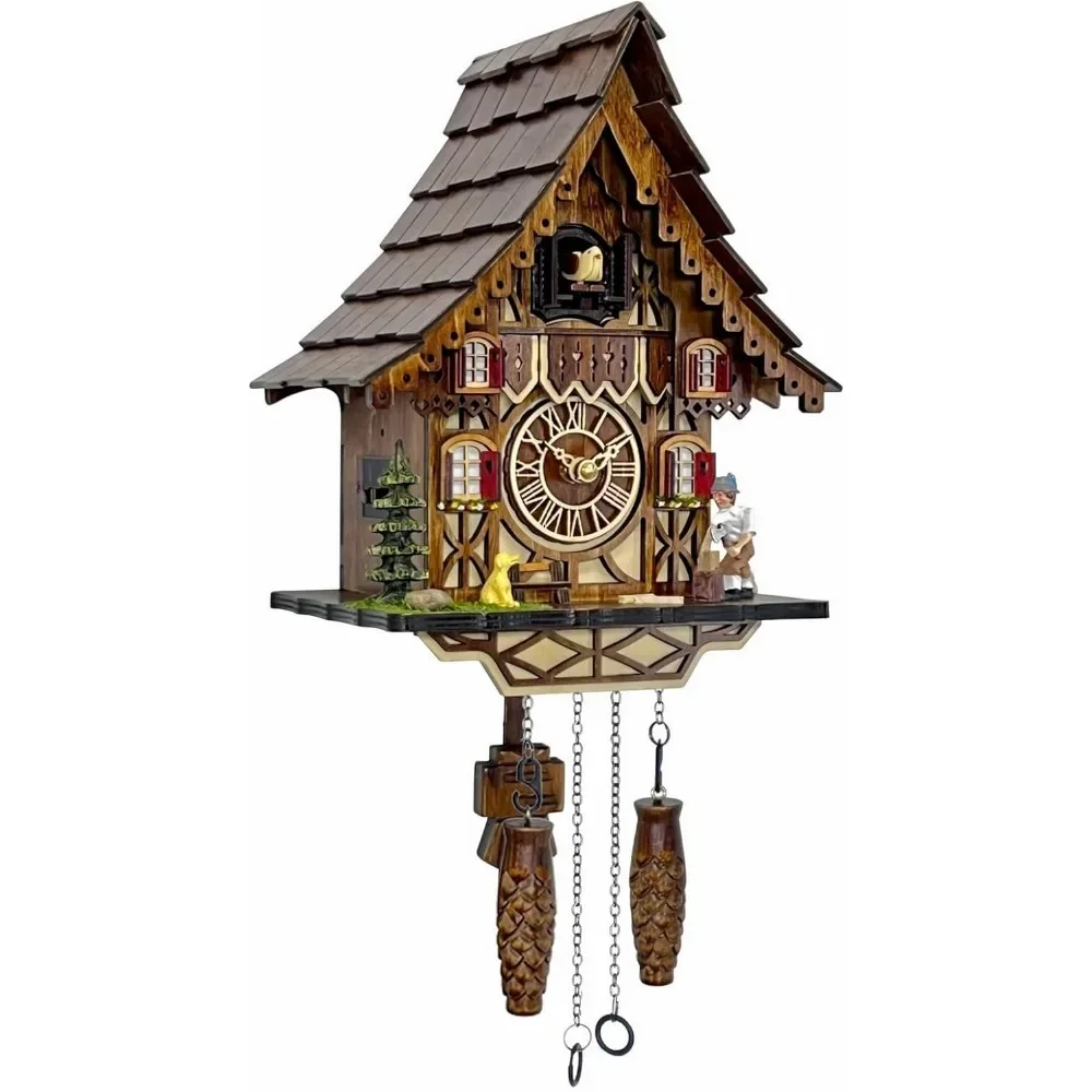 Cuckoo Clock for Wall Art: 12 Melodies, Volume Control, Night Mode, Germany Style Black Forest Retro Traditional Handmade Wooden