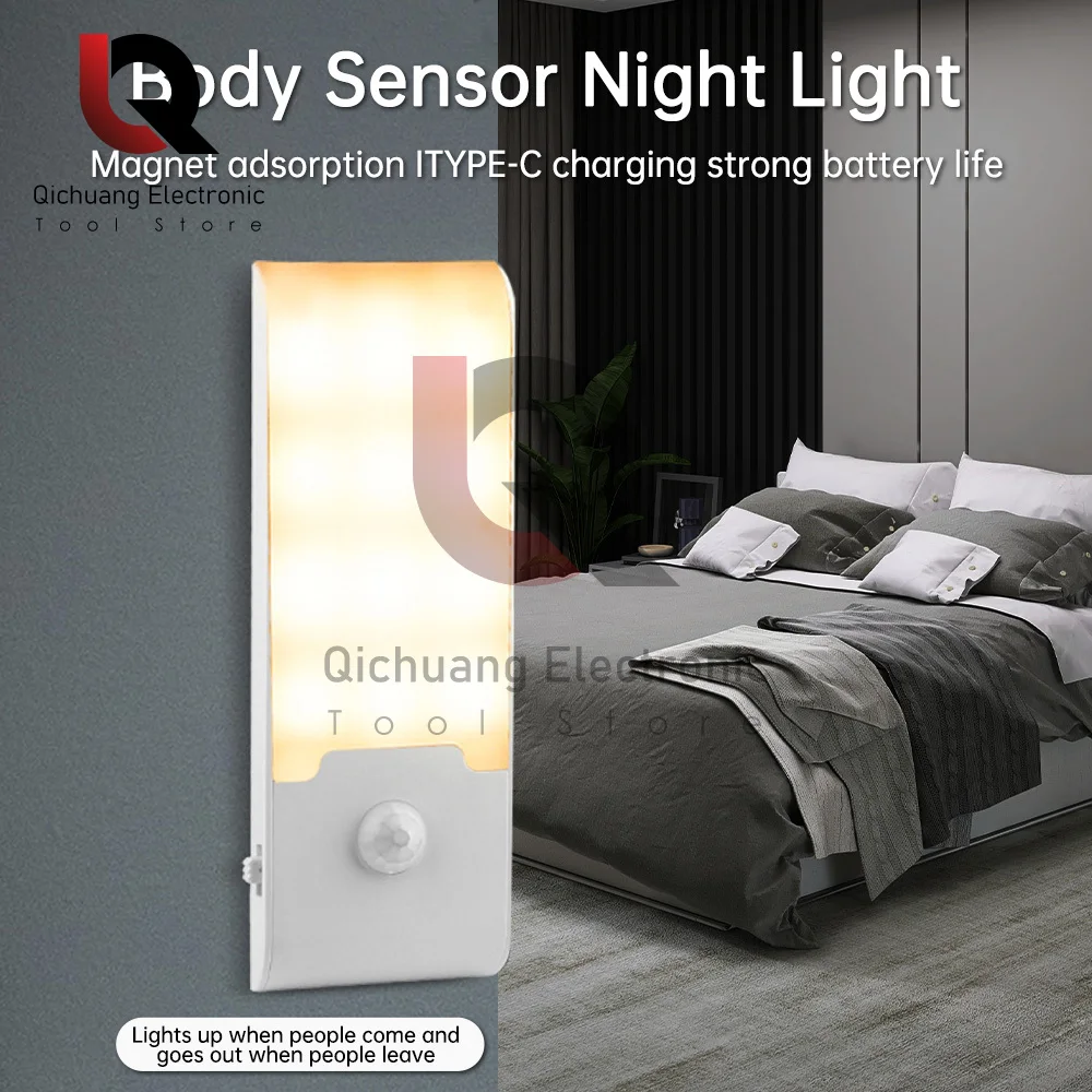 Night Light Sensor De Movimento Com Luz LED TYPE-C Plug L￢mpadas Children'S Night Light L￢mpada Noite Sem Fio Para Mesa de Cabeceira Quarto