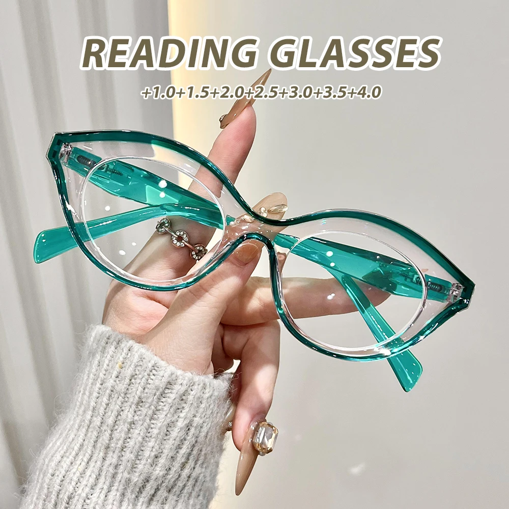 Gafas de lectura de moda Oyalie Cat-Eye con forma única de ojo de gato, estilo de montura empalmada transparente, retro y de moda, tradición de ruptura, diciendo adiós al aspecto antiguo, adecuadas para trajes a juego, cobertura graduada de +1. 00 a +4. 0