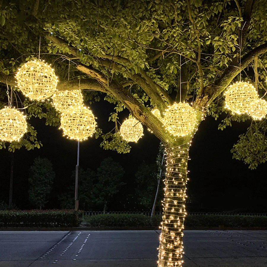 

220V 20/30CM Rattan Ball String Lights Outdoor Hanging Landscape Fairy Lights for Garden Courtyard Party Wedding Christmas Decor