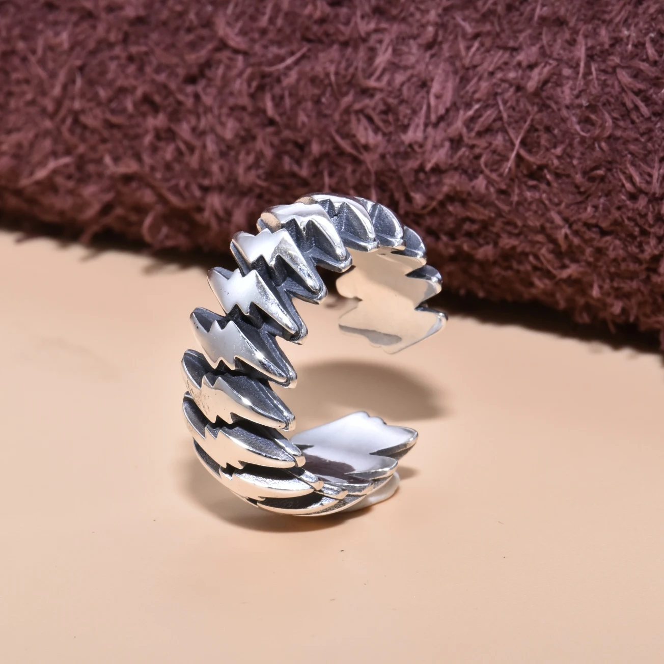 S925 sterling silver ring for trendy men Hip hop Street Dark Lightning Precision Retro Creative Design Fashion personality