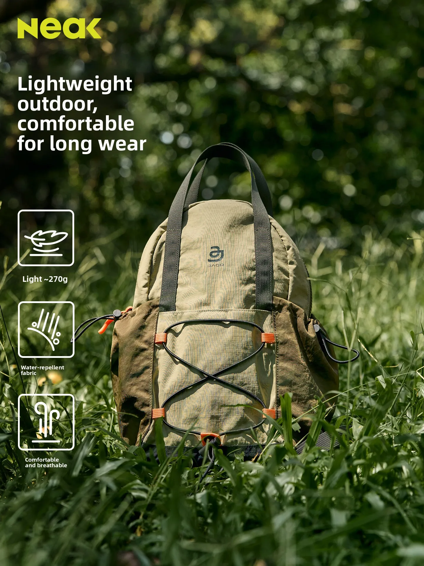

Ultra-Lightweight NEAK Women's Outdoor Hiking Backpack Traveling Double-Shoulder Bag with Rain Cover Vertical Square Shape