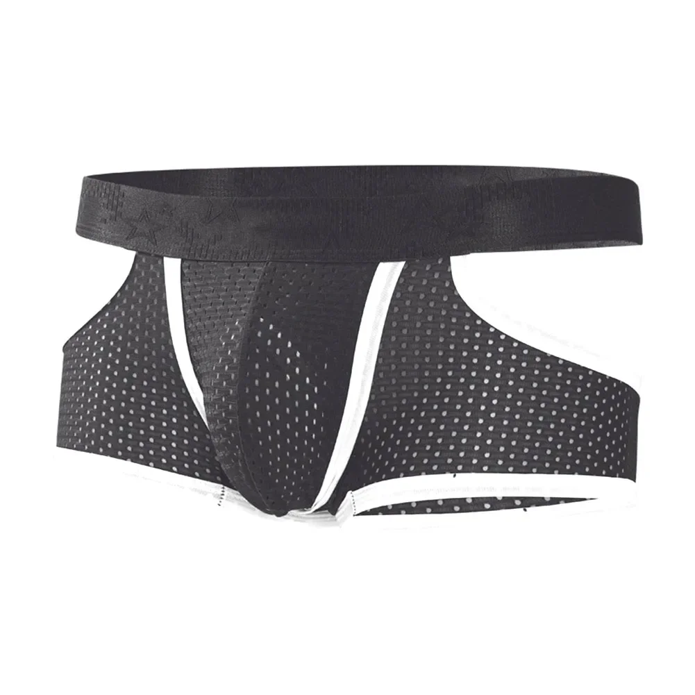 Men Boxer Shorts High Waist Underpants Separated Sports Mesh Flat Corner Trunks Absorbent Elastic Male Panties