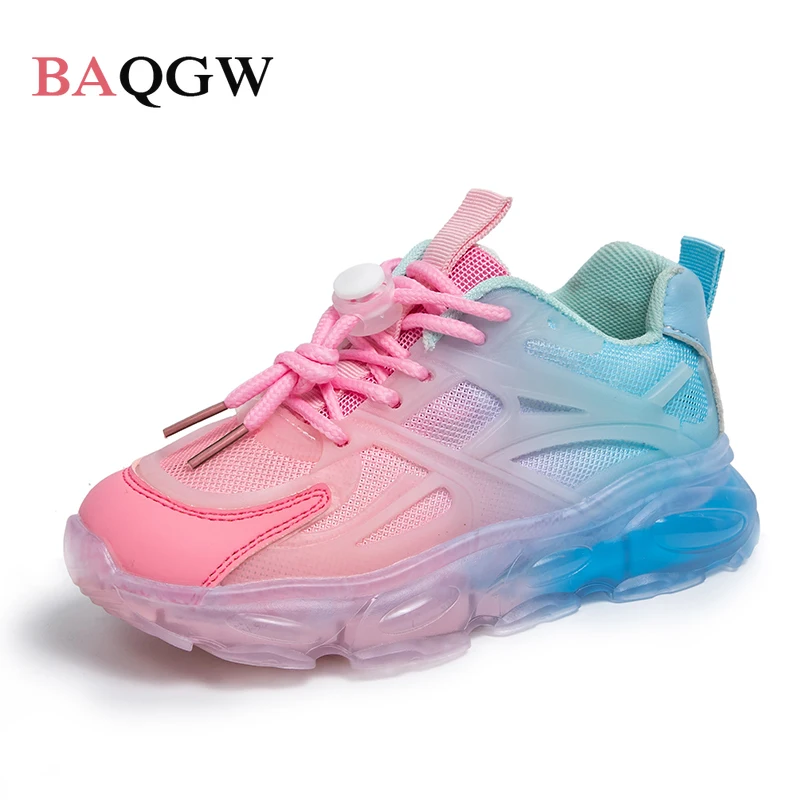 Summer Children's Shoes Fashion Casual Lace Up Sneakers Breathable Shoes for Girls Shoes Gradient Color Thick Sole Sports Shoes