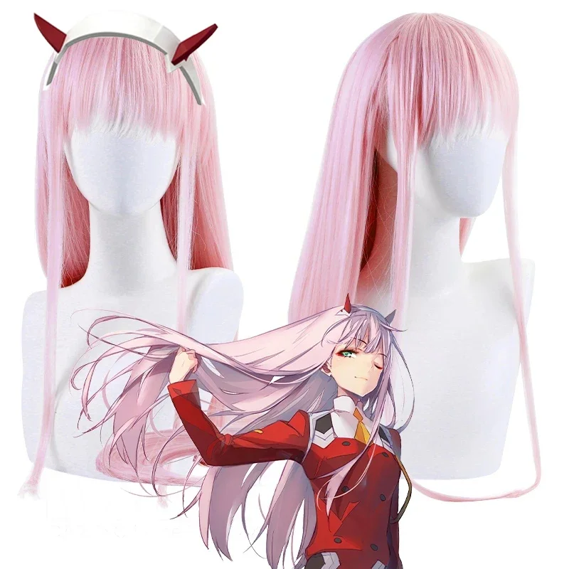 Anime DARLING in the FRANXX 02 Cosplay Wig Zero Two Wigs Without Headwear Role Play Pink Color Cos Perucas Synthetic Wig