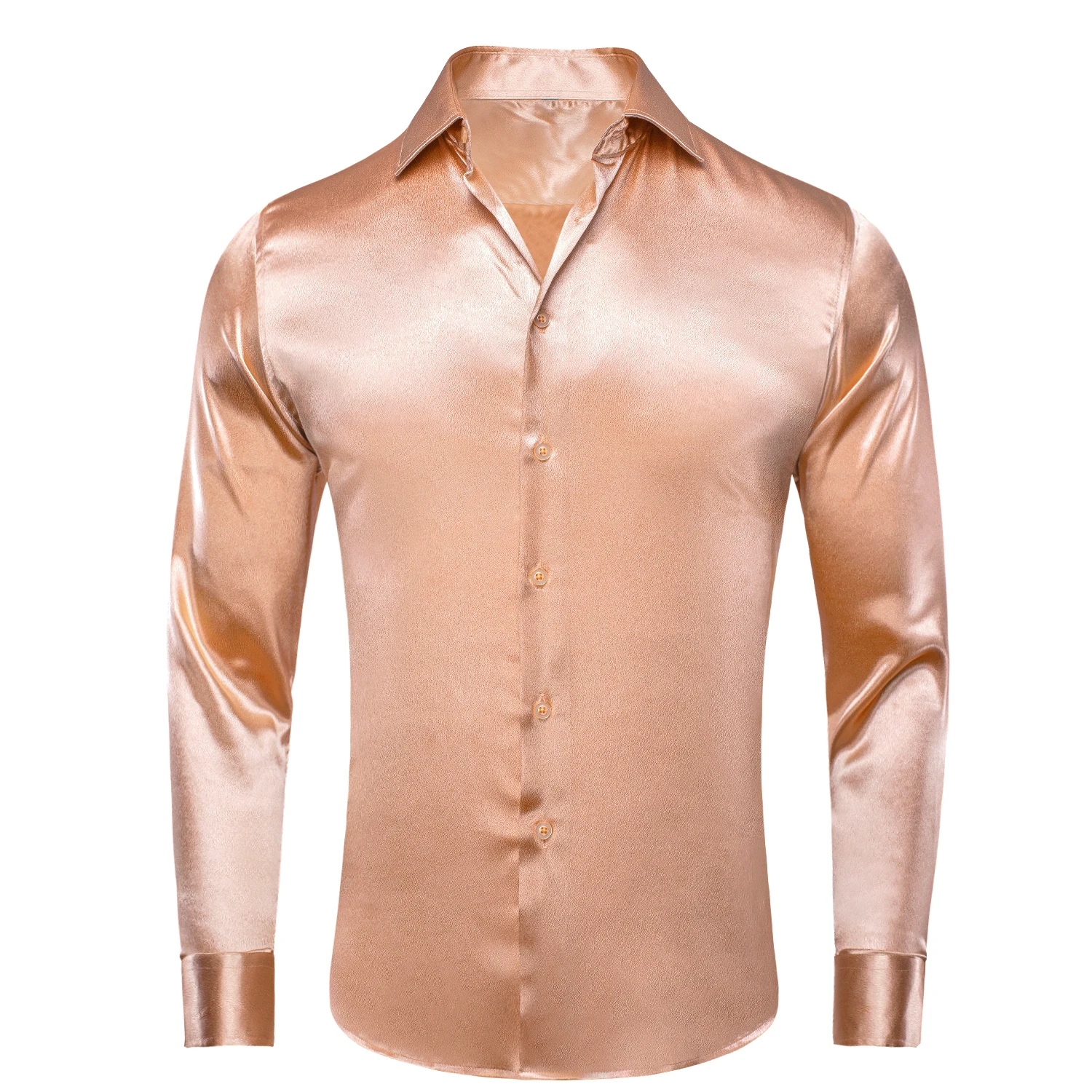 Hi-Tie Plain Satijn Zijde Heren Dress Shirts Lange Mouw Pak Overhemd Toevallige Formele Blouse Pure Solid Rose Gold perzik Roze Mint Wit