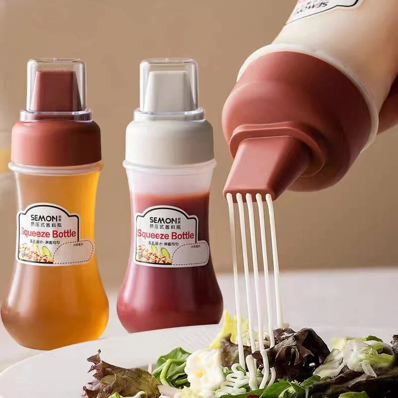 5 Hole Squeeze Bottles Condiment Bottles with Nozzles Honey Salad Ketchup Dispenser Sauce Dressing Container Kitchen Supplies