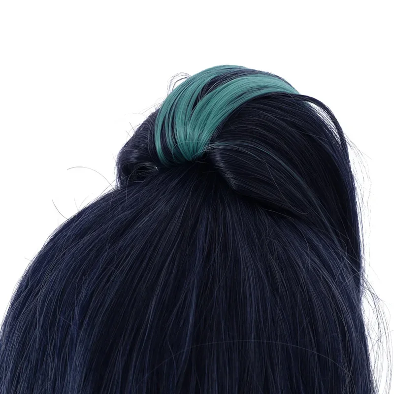 Game LOL KDA Daughter of the Void Kaisa Cosplay Wig 80cm Dark Blue Mixed Heat Resistant Synthetic Hair Halloween Party Wigs