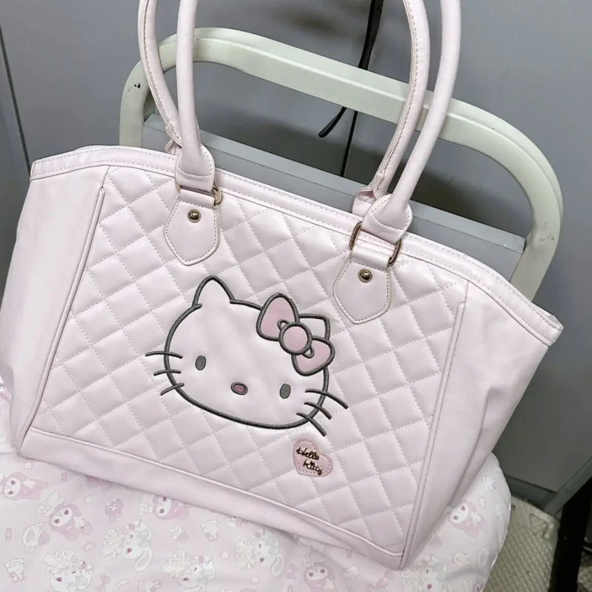 Sanrio Hello Kitty Handbag Sweet Girl Pink Tote Bag For Women PU Leather Cute Large Capacity Travel Underarm Shoulder Bags