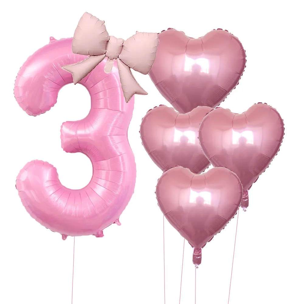6 Stück rosa Schleifen-Herzballons mit 32 Zoll großen rosa Zahlen-Folienballons für Geburtstagsfeiern, Hochzeiten, Verlobungen, Jubiläen, Dekoration