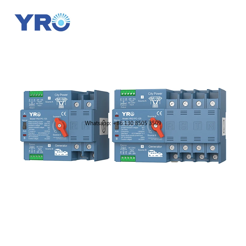 

YRO Automatic Dual Power Switch PC Grade 2P 4P Solar System Emergency Stop Safe Changeover Switch 100A