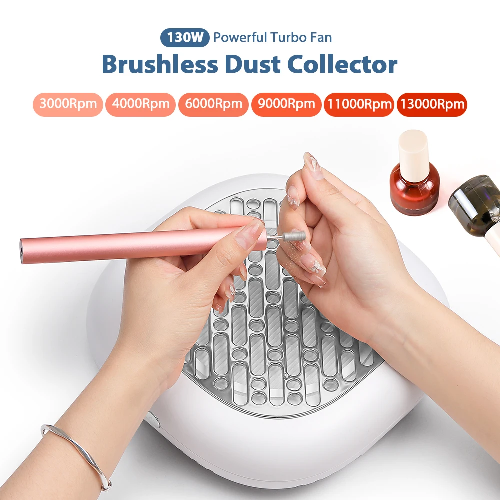 130W Super Suction Brushless Nail Dust Extractor Powerful Nail Dust Collector Nail Art Manicure Fan Vacuum Cleaner With 2 Filter