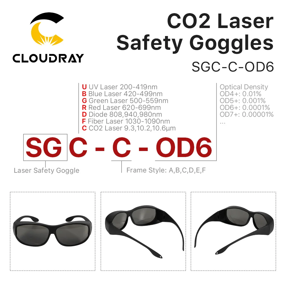 Cloudray 10600nm Style C Laser Safety Goggles OD6+ CE Protective Goggles For CO2 Laser Cutting Engraving Machine