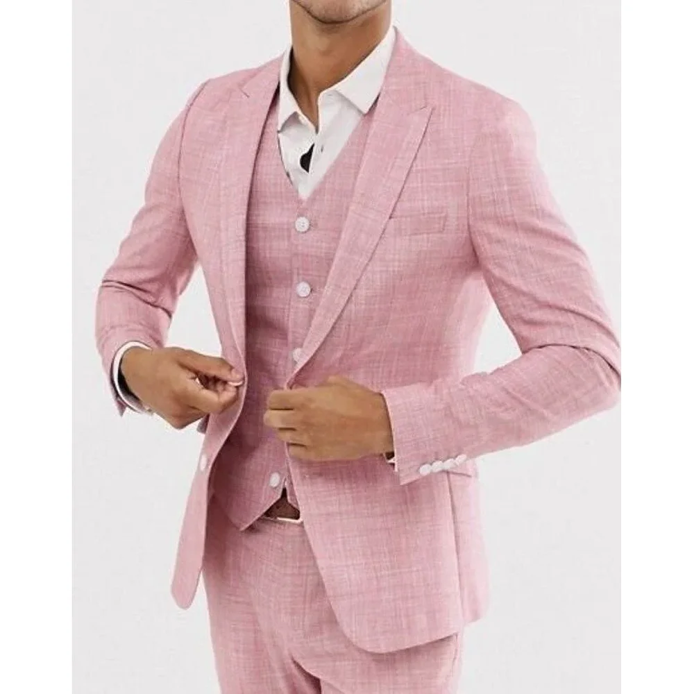 

Good Quality Linen Suits for Men Fashion Formal Wedding Groom Best Man Tuxedo Chic Prom Party Male Suit Slim (Blazer+Vest+Pants)