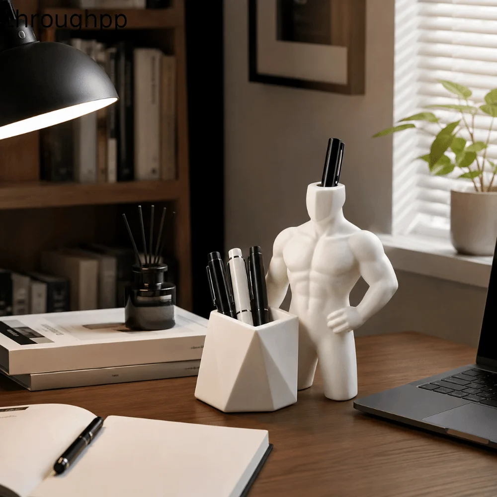 Vase 3D Printed Figurine Pen Holder Home Decoration Ornaments Muscular Male Figurine Multifunction Funny Storage Box Home