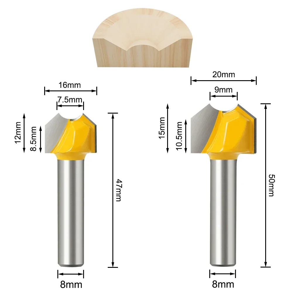 1PC 8mm Shank Milling Cutter Wood Carving Professional Grade Double Arc Ball Bit Round Over Router Bits Woodworking Engraving