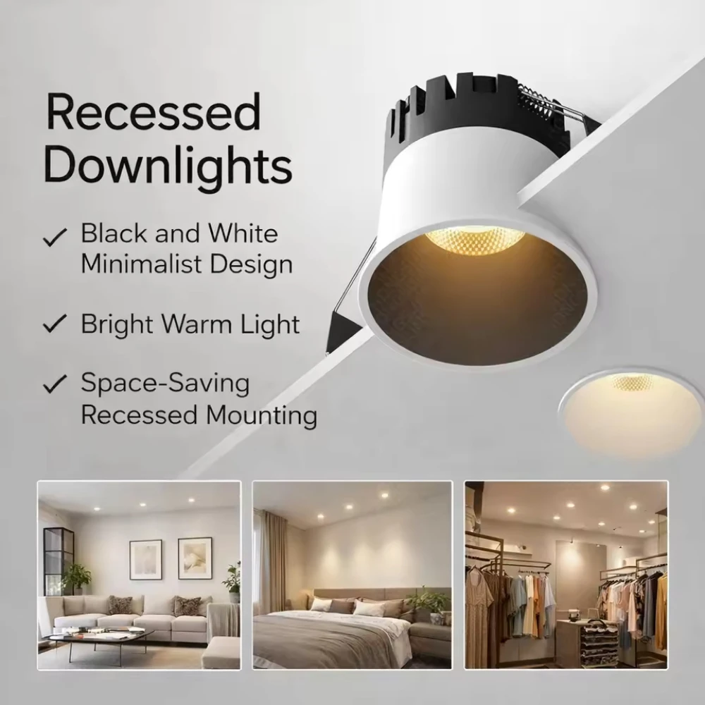

Mini Dimmable COB LED Downlight Recessed Ceiling Lamp Spotlight Aluminum 35/45/55/75mm Hole Size for Home Office Store Lighting