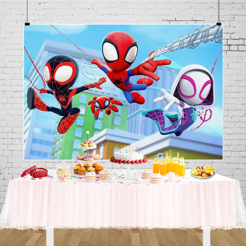 Personalised Spidey And Amazing Friends Birthday Decorations Backdrop Cartoon Spiderman Party Banner Custom Photo Background