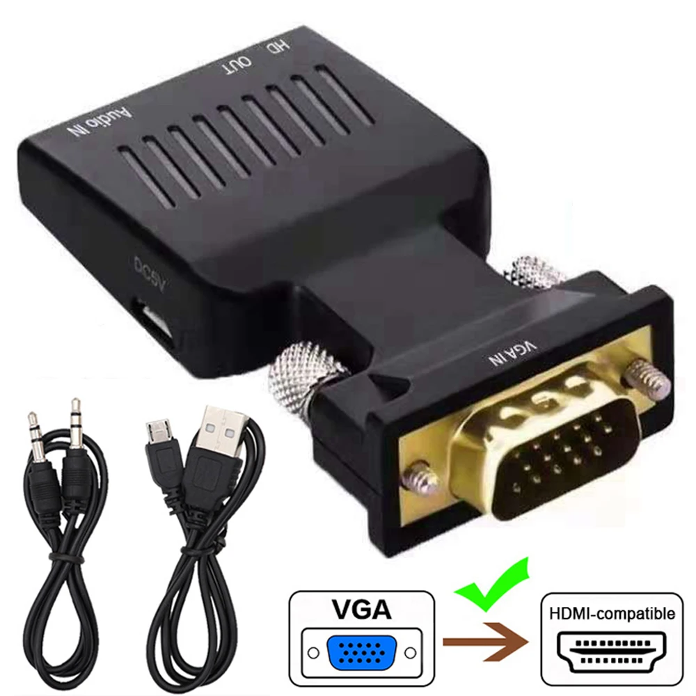 Konwerter VGA na HDMI Adapter HD 1080P z kablem Audio do komputera Laptop na projektor HDTV