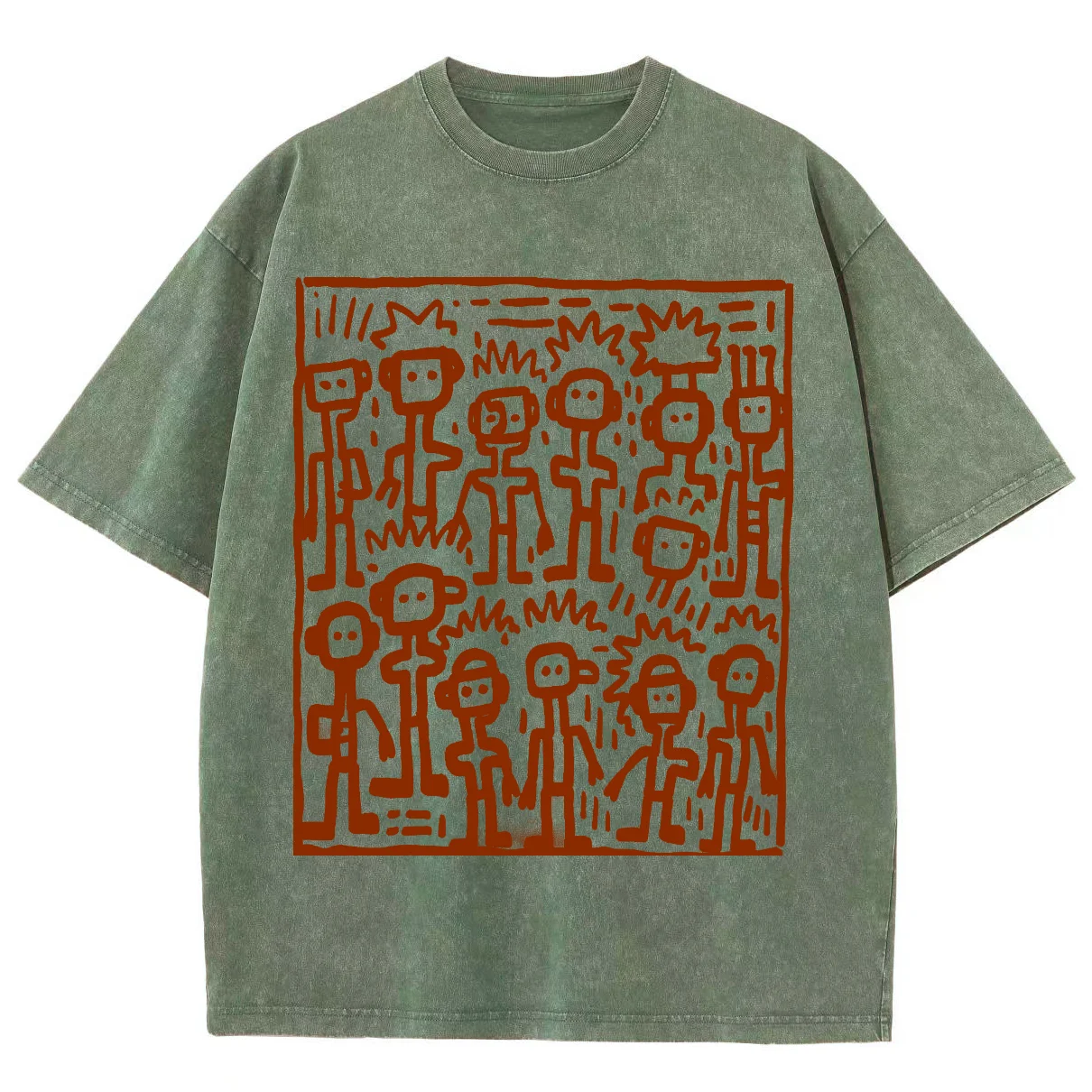 Simple Line Hand-Painted Robot Printed T-Shirt 2024 Trend Designer New Short-Sleeved Neutral Style Shoulder Tee