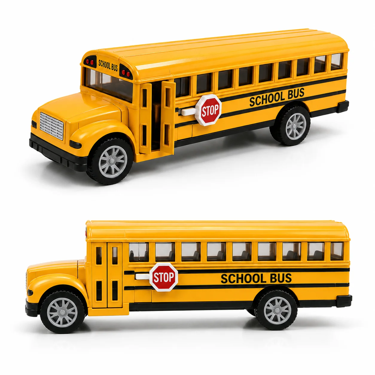 MQUDUO Yellow School Bus Die-Cast Model 1:36, Pull Back Action Vehicle with Opening Door, Christmas Gift for Collectors
