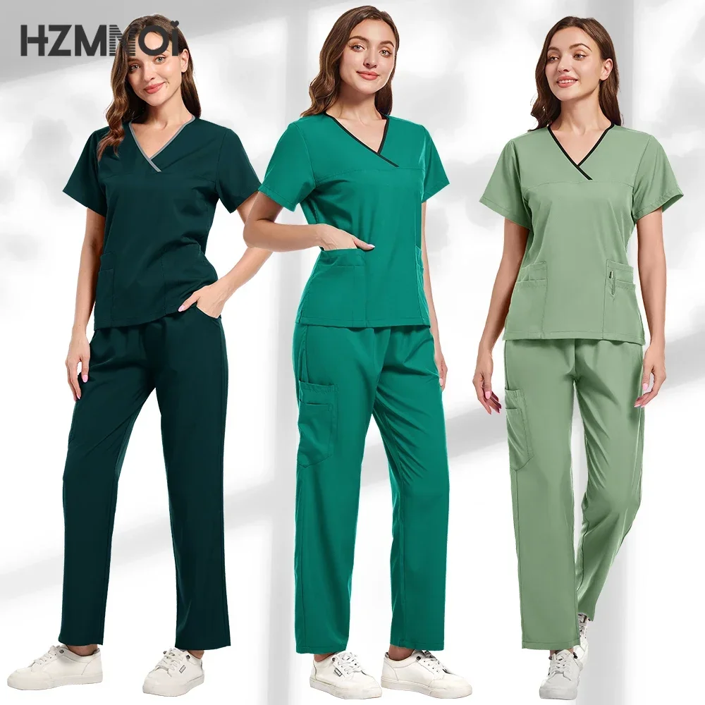 

Women Medical Scrubs Sets Hospital Surgery Uniforms Doctors Nurse Accessories Scrubs Tops Pant Dental Beauty Spa Work Clothing