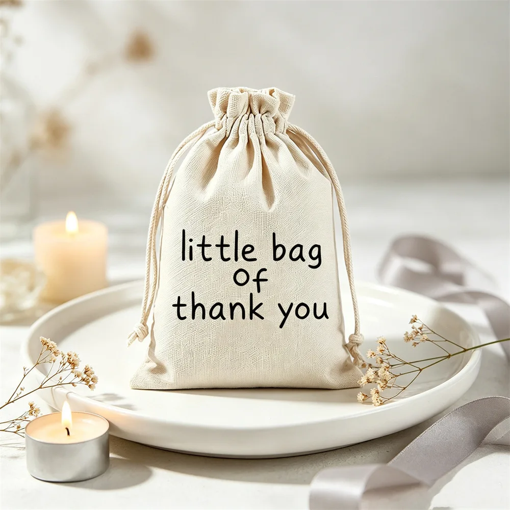 12Pcs Sacks Per Pack Little Bag of Thank You with Drawstring Pouch for Birthday Events Wedding Celebrations As A Gift Bag