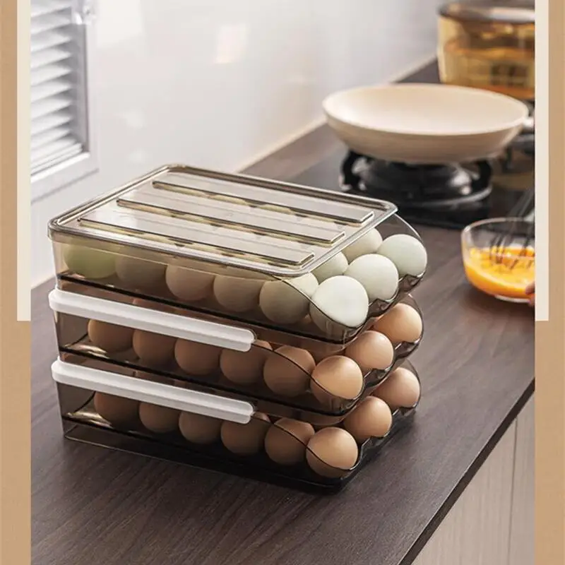 

Automatic Slide Eggs Storage Box Plastic Holder Basket Container Dispenser Organizer Closet For Kitchen