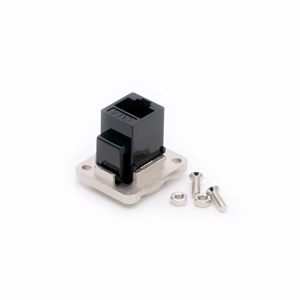 8pcs CAT.6 D Type Silver/Black RJ45 Connector Metal Shell Copper Pins Panel Mount Chassis RJ45 Female Socket Network Connector