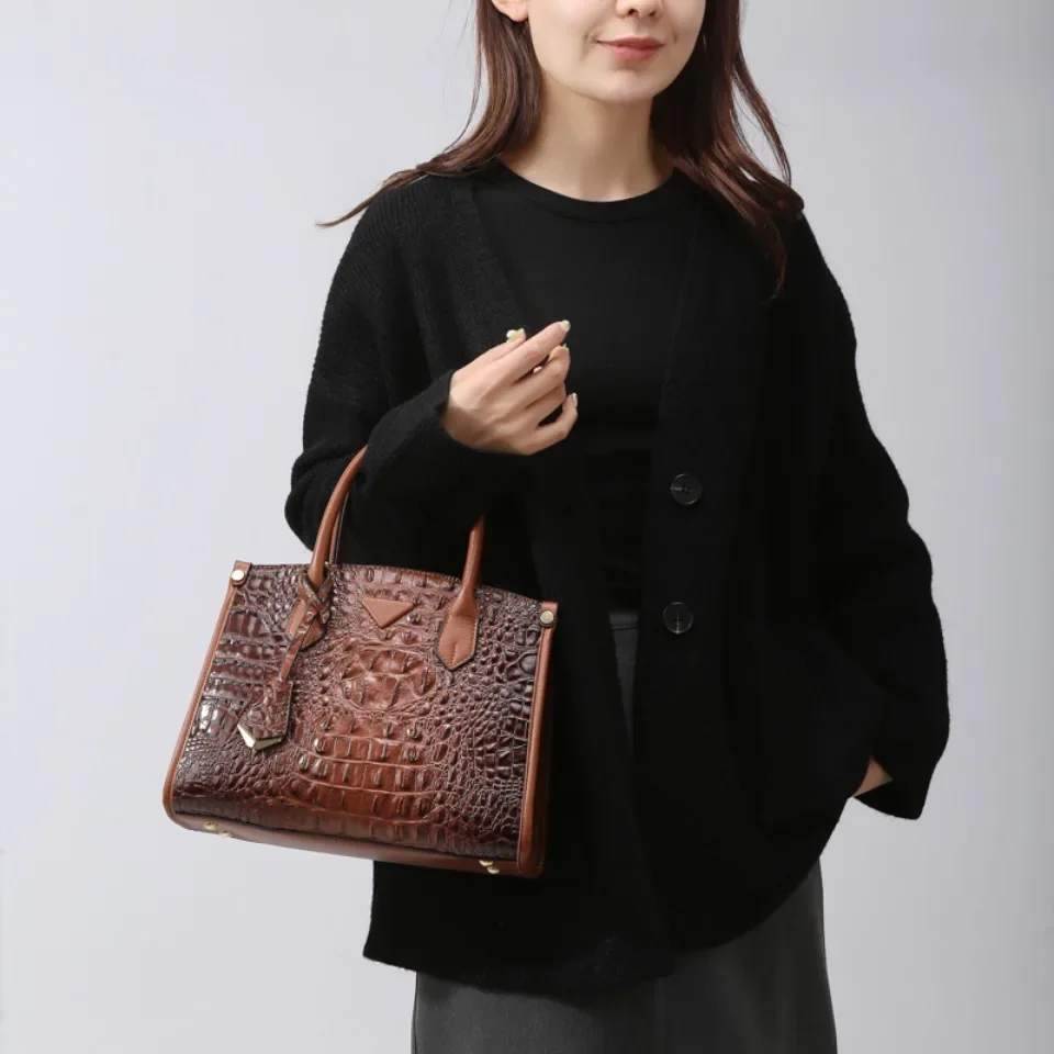 Women's Large Top-Handle Bag Vintage Crocodile Designer Shoulder Bag Quality Leather Crossbody Bag Messenger Commuter Sac A Main