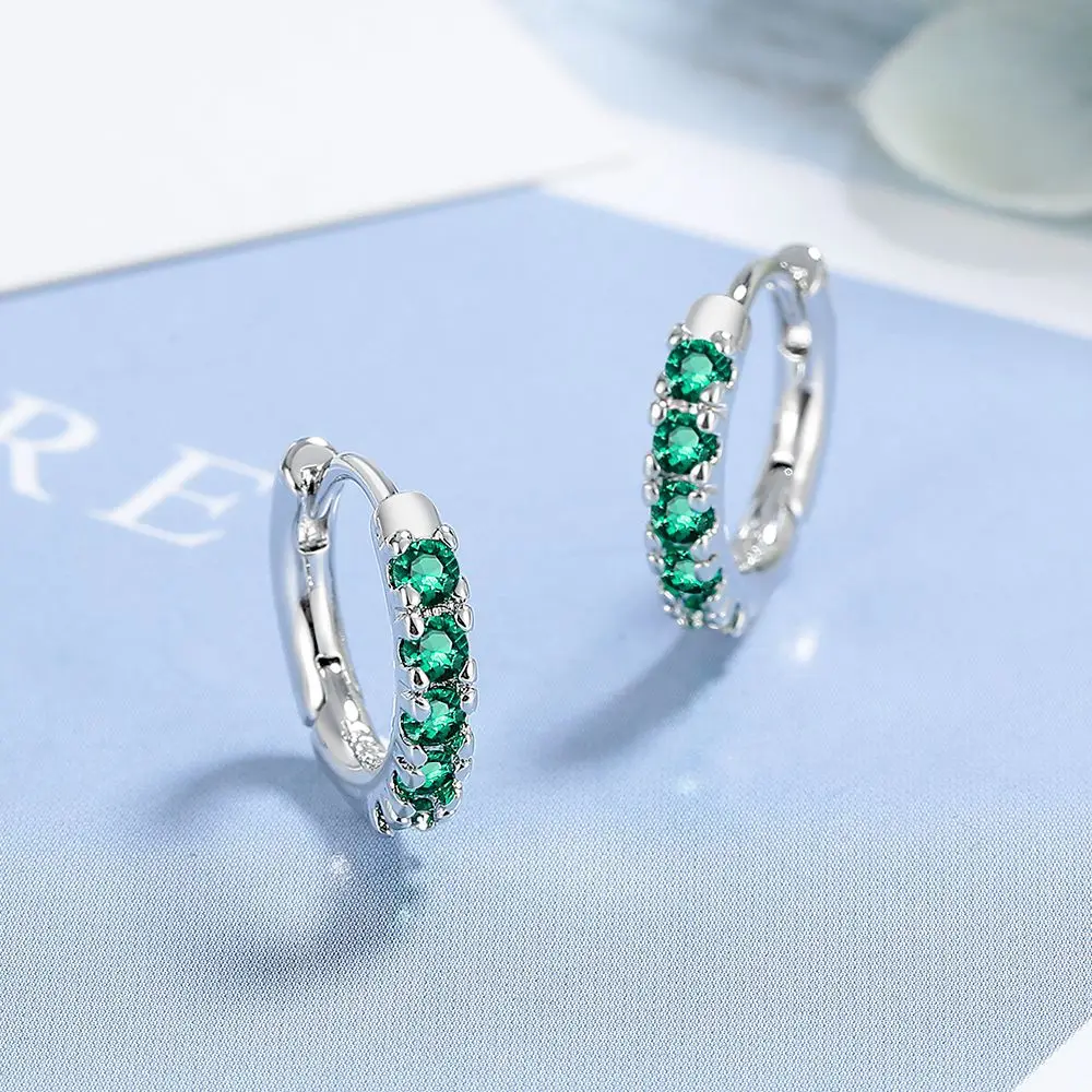 925 Sterling Silver Earring Round Shape Hoop Earrings Color Zircon Geometry Simple Jewelry Women Girl Evening Party Gifts