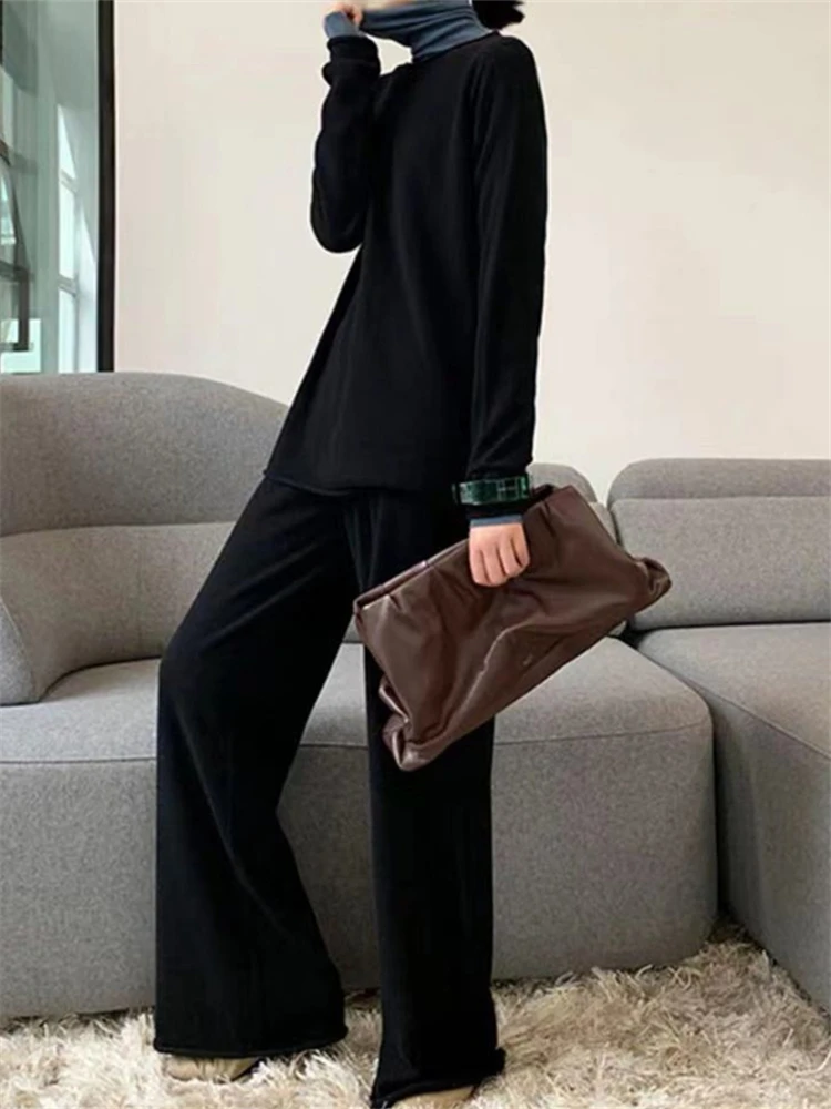 REALEFT Autumn Winter 2 Pieces Women Sets Cashmere Tracksuit 2024 Slash Neck Sweater and Wide Leg Jogging Pants Pullover Suits