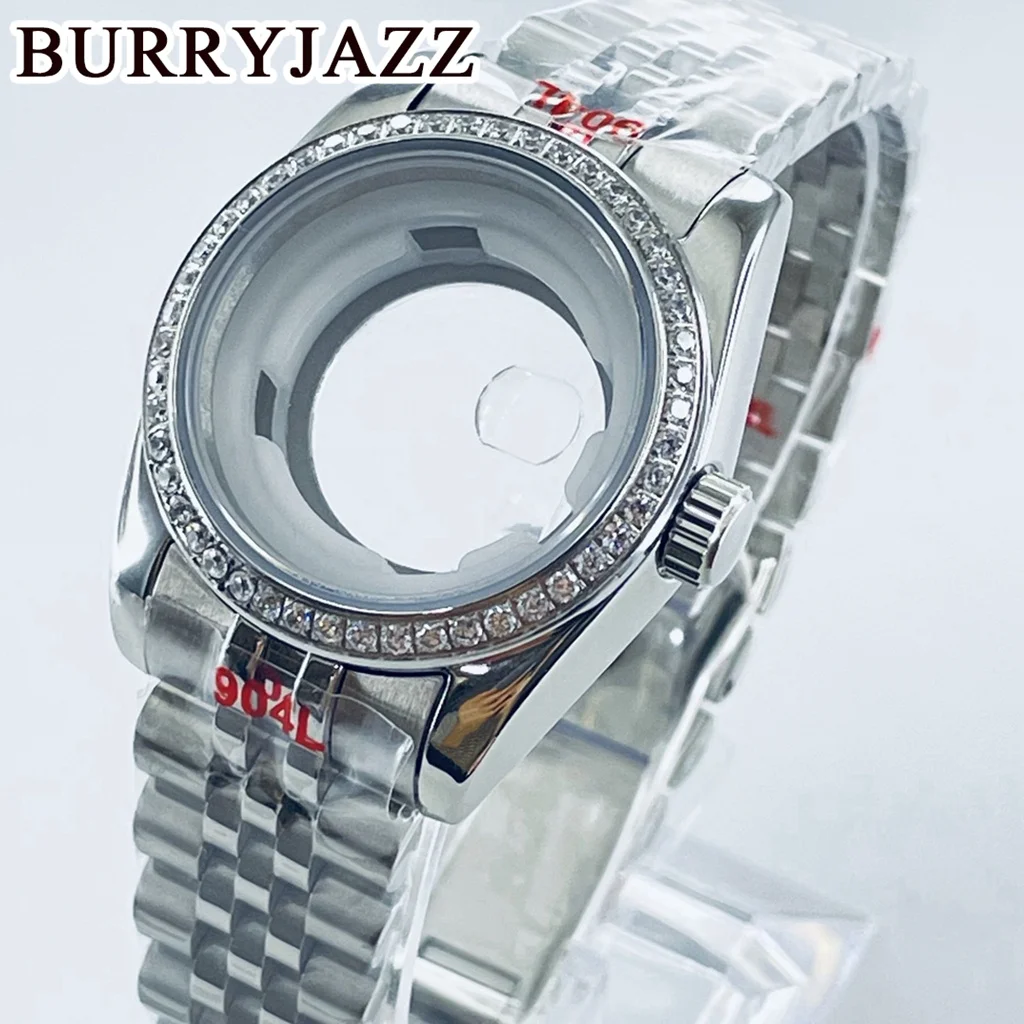 

BURRYJAZZ 31mm NH05 NH06 Silver Solid Stainless Steel Sapphire Glass Diamond Watch Case