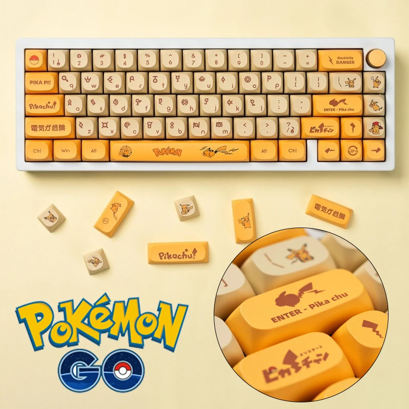 Pokemon Pikachu PBT Keycaps Set MA Profile 129 Key Ergonomic Cute Key Cap for Mx Cherry Profile Gateron Mechanical Keyboard Kit