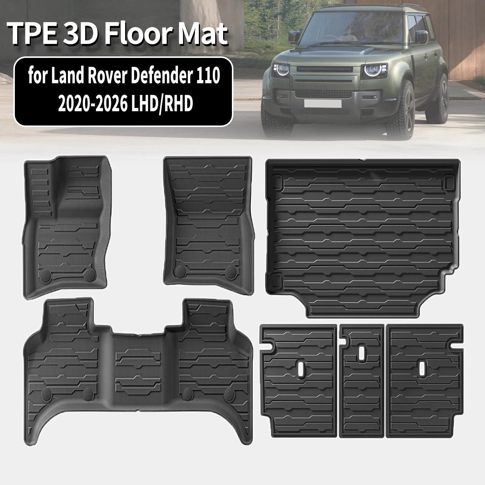 

for Land Rover Defender 110 2020-2026 (Only 4 Doors 5 Seat) LHD RHD Eco-Friendly TPE Car Floor & Trunk Mats, Non-Slip Dustproof