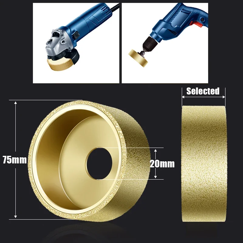 20mm Bore 3 Inch 75mm Dry Vacuum Brazed Diamond Grinding Parallel Wheel Demi-bullnose Edge Marble Edging Profile Grinding Disc