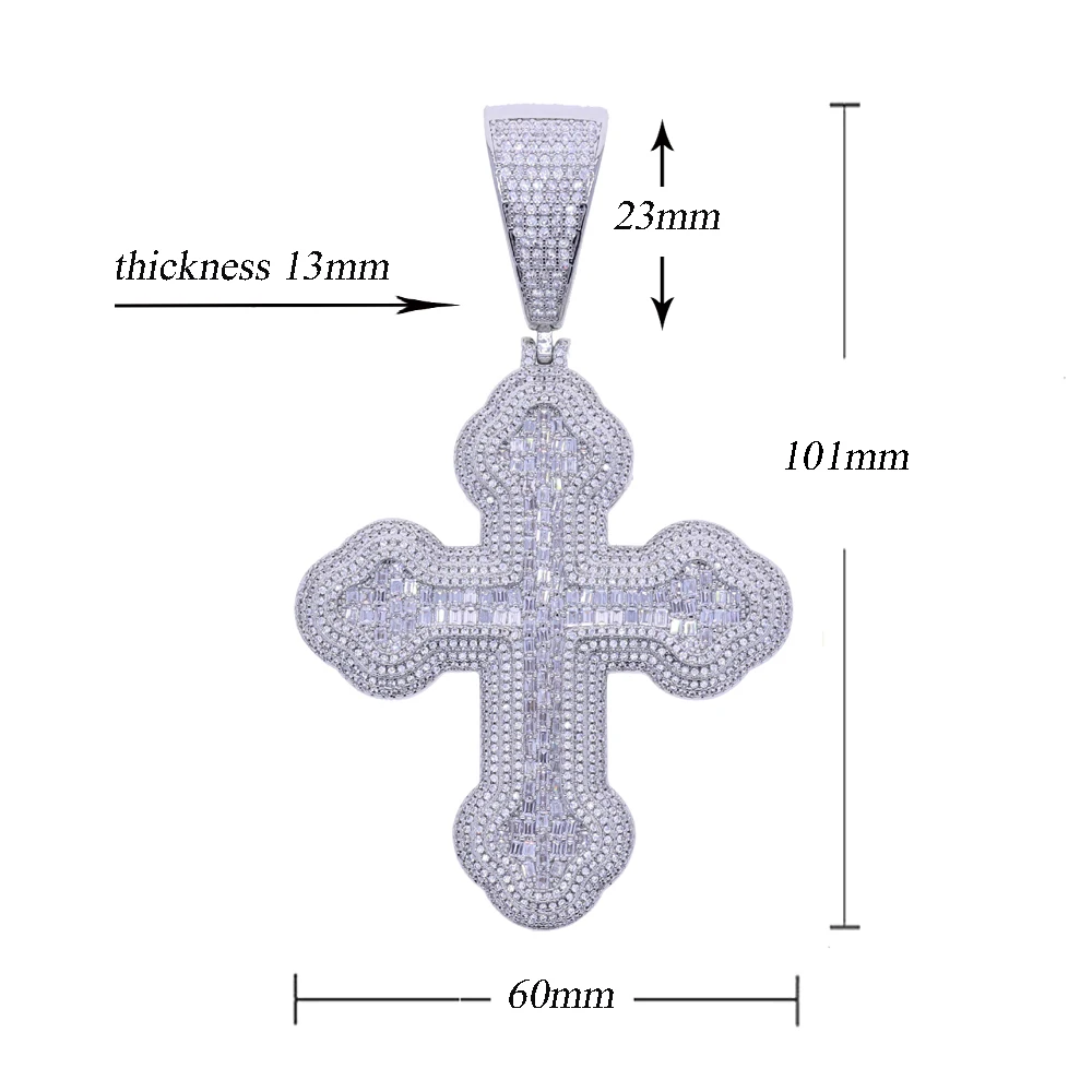 Iced Out Bling Big Cross Pendant Necklace for Women Luxury Cubic Zirconia Paved Rose Gold Color 15mm Cuban Chain Hip Hop Jewelry