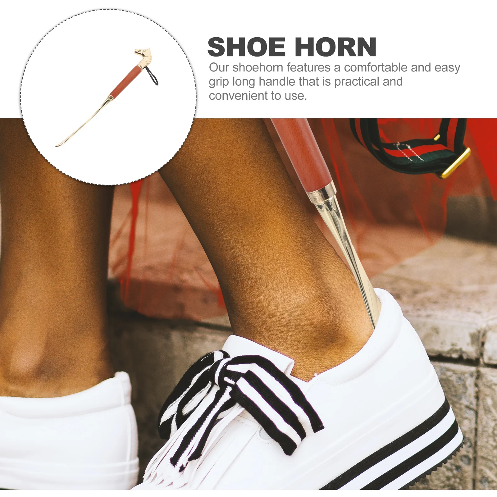 Horse Head Shoehorn Long Handle Premium Wood Copper Shoe Helper Easy Aid for Seniors Shoes and Boots Shoe Horn