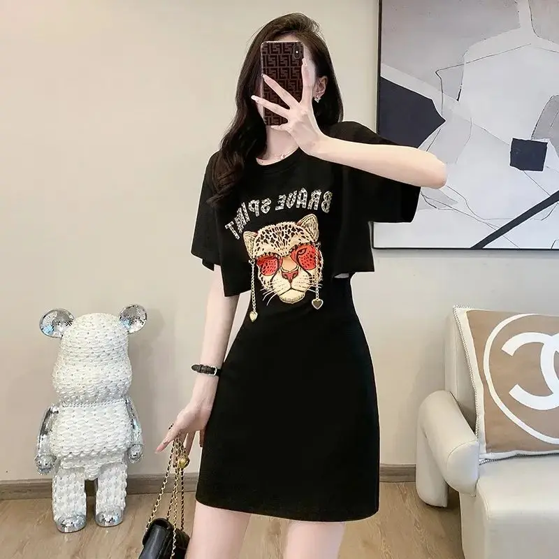 Dress Women\'s Luxury Designer Clothes Autumn Cartoon Print Long T Shirt Women Bag Hip Mini Skirt Korean Fashion Casual