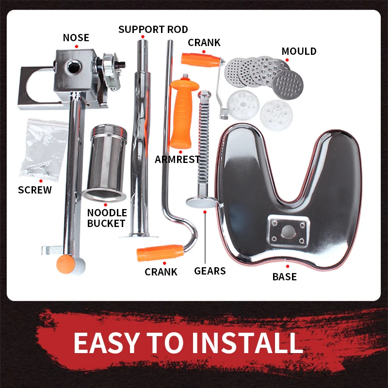 Máquina manual de prensagem de macarrão de aço inoxidável, portátil, de dois eixos, 10 tipos de macarrão