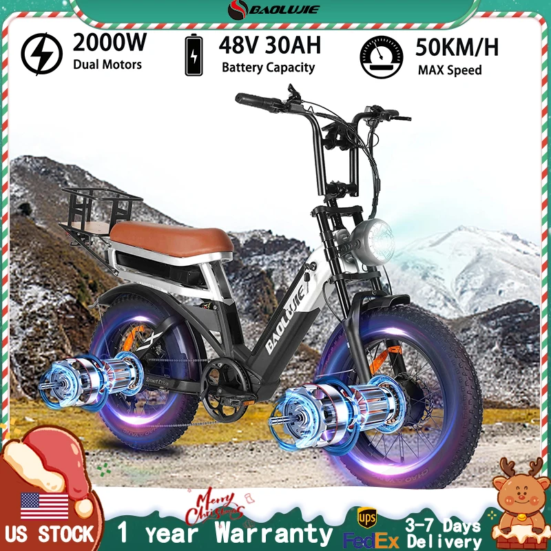 

BAOLUJIE 2033 20 Inches Adult Electric Mountain Bike, 2000W Dual Motor Ebike 7-speed Electric Bicycle,Ebike 48V【1 Year Warranty】