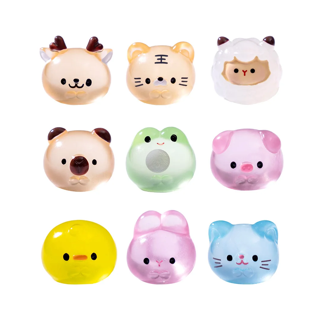 24/12pcs Luminous Mini Resin Animal Frog Tiger Figurine Glow in The Dark Miniature Figures Ornament Fairy Garden Accessories