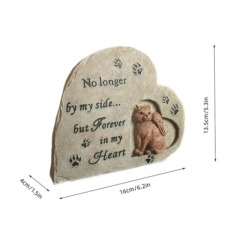 Pet Memorial Stone Cat Angel Memorial Stones Heart Shaped Weatherproof Cat Grave Markers Outdoor Resin Cat Memorial Gifts For